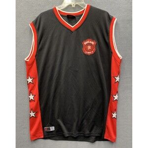 Red Ape Mens Jersey T-Shirt Sleeveless Black Red Stars Embroidered 23 Size Large
